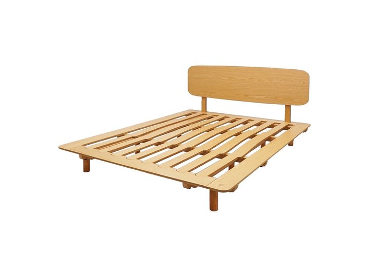 AVONEST Baltic birch plywood bed frame with headboard, three-quarter view