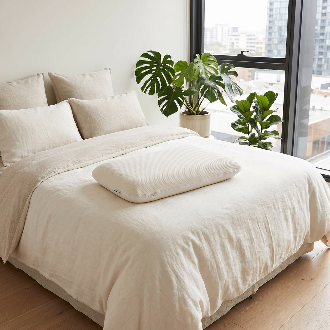 AVONEST dual-sided memory foam pillow in a Melbourne bedroom